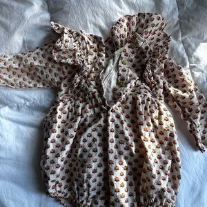 Pink Chicken Floral Ruffle Baby Romper